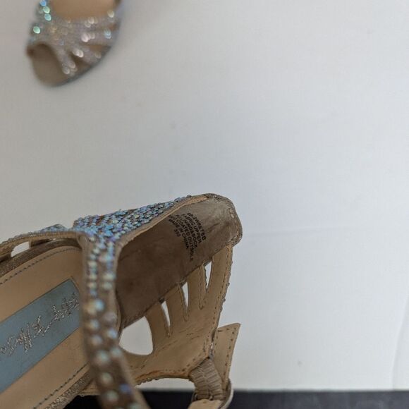 Betsey Johnson Blue Sweet Rhinestone Pumps – Size 6 Gold Heels – 3" Bridal Dress - Picture 6 of 13